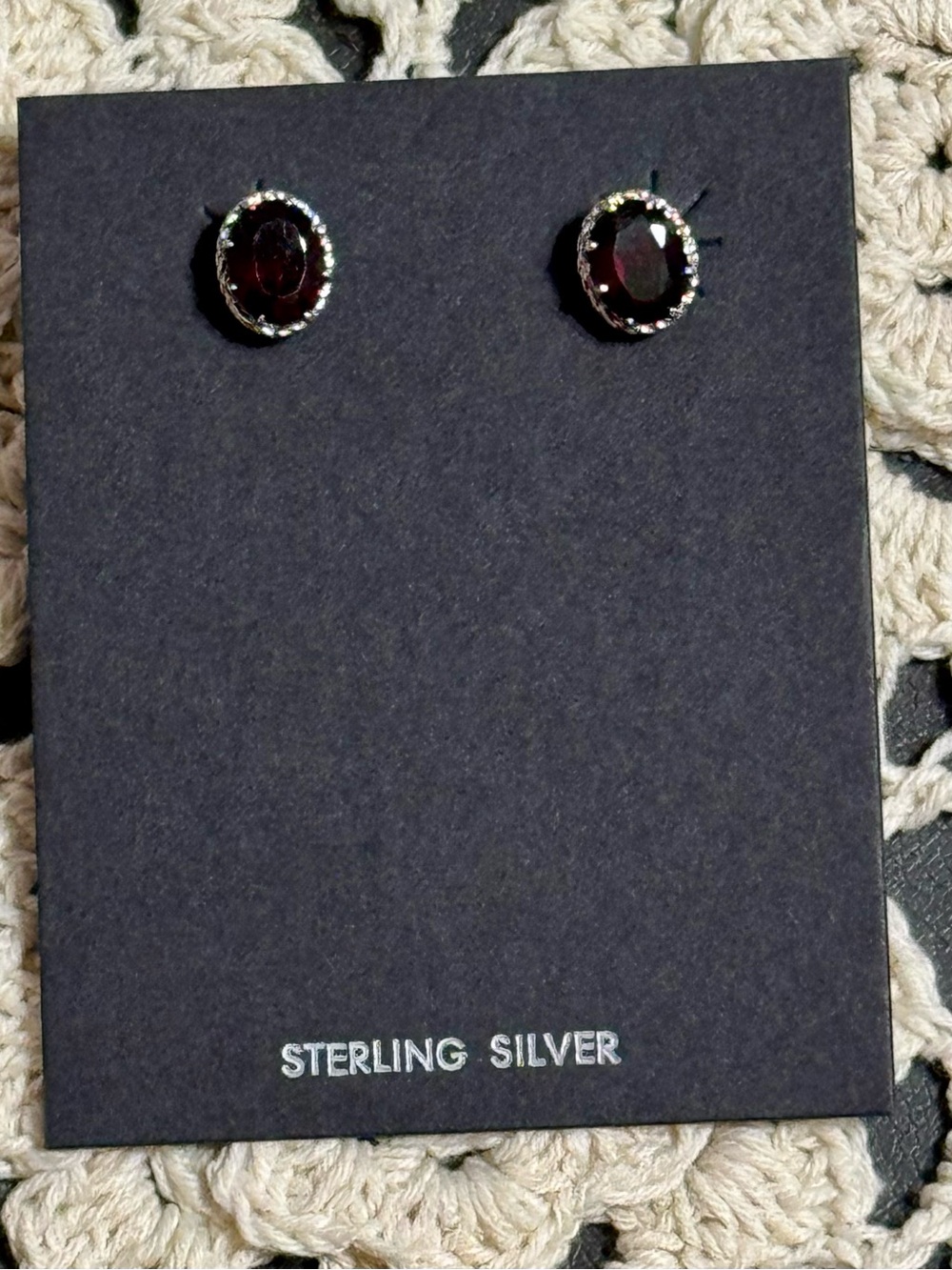 Sterling Silver Garnet Red Oval Stud Earrings
